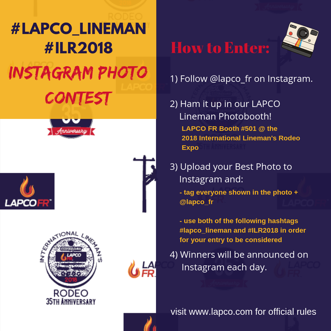 Attention Linemen! Win $200 by taking part in our #LAPCO_LINEMAN Photobooth Contest at International Lineman's Rodeo & Expo 2018!