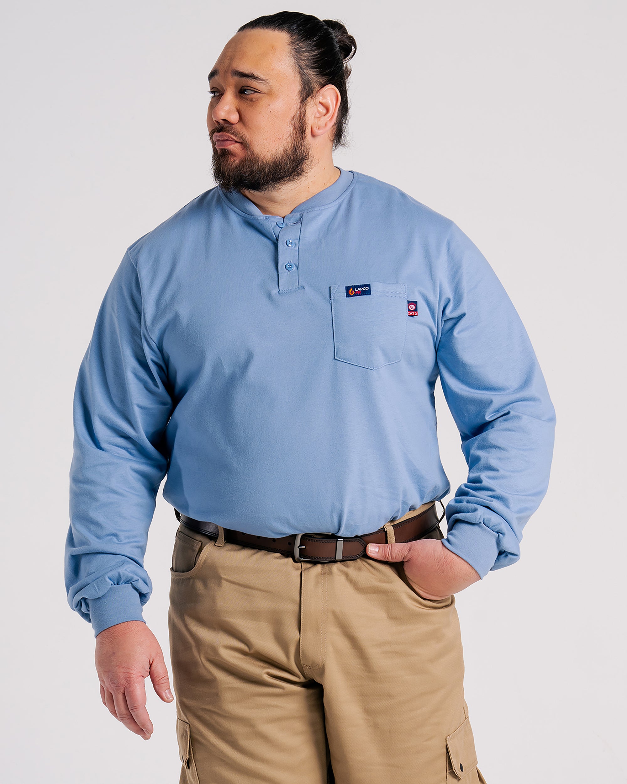 FR Henley Tee | 7oz. 100% Cotton Jersey Knit | Medium Blue