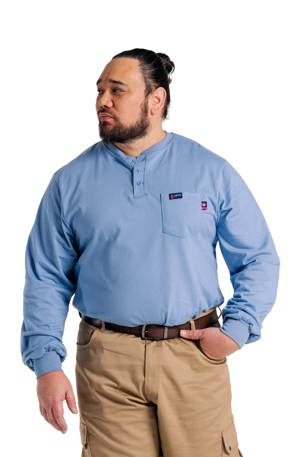 FR Henley Tee | 7oz. 100% Cotton Jersey Knit | Medium Blue