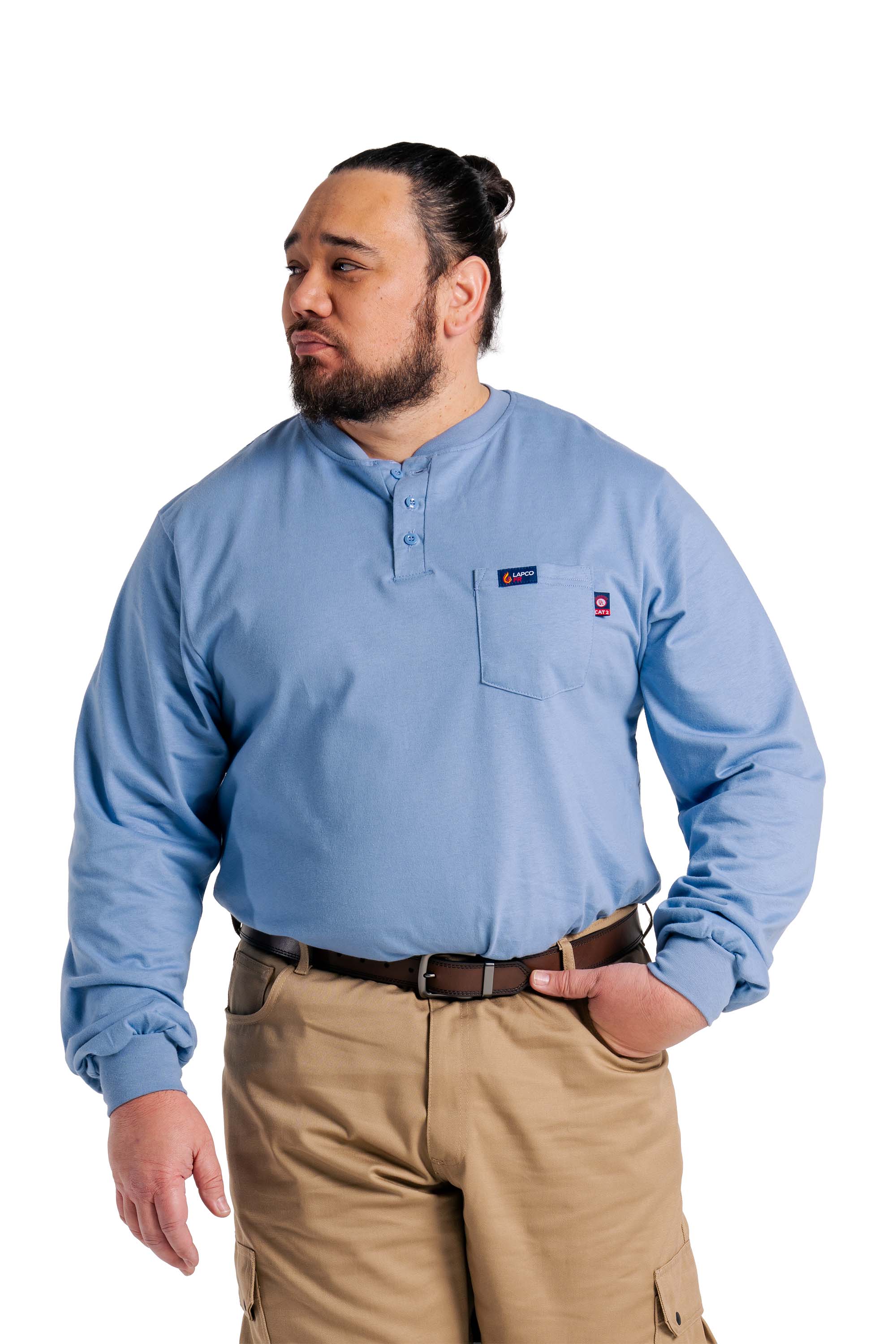FR Henley Tee | 7oz. 100% Cotton Jersey Knit | Medium Blue