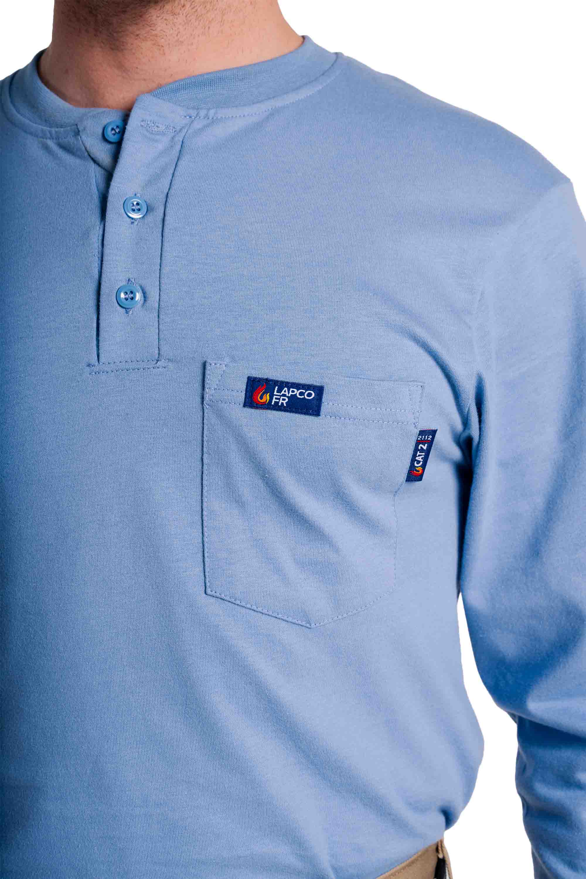FR Henley Tee | 7oz. 100% Cotton Jersey Knit | Medium Blue
