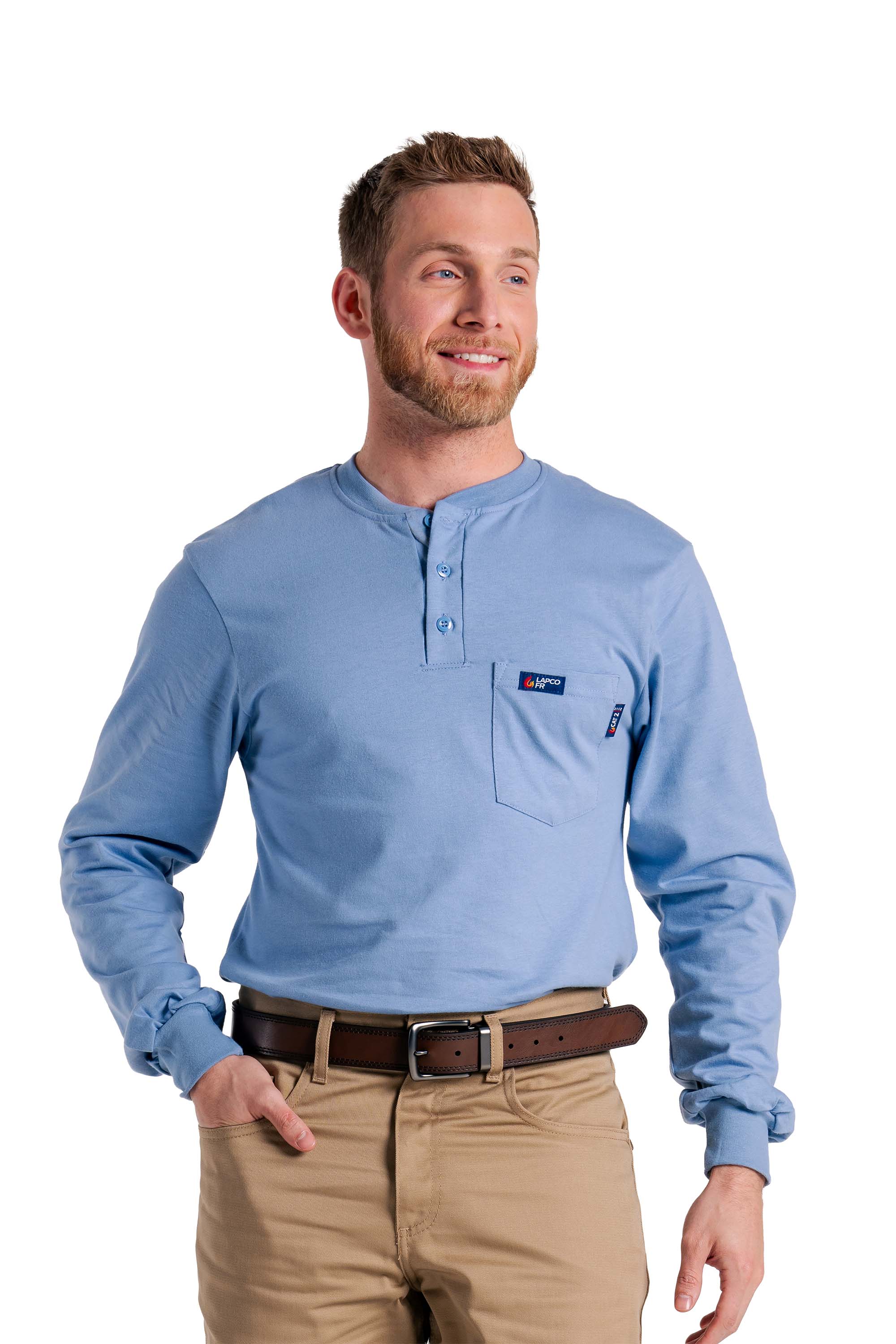 FR Henley Tee | 7oz. 100% Cotton Jersey Knit | Medium Blue