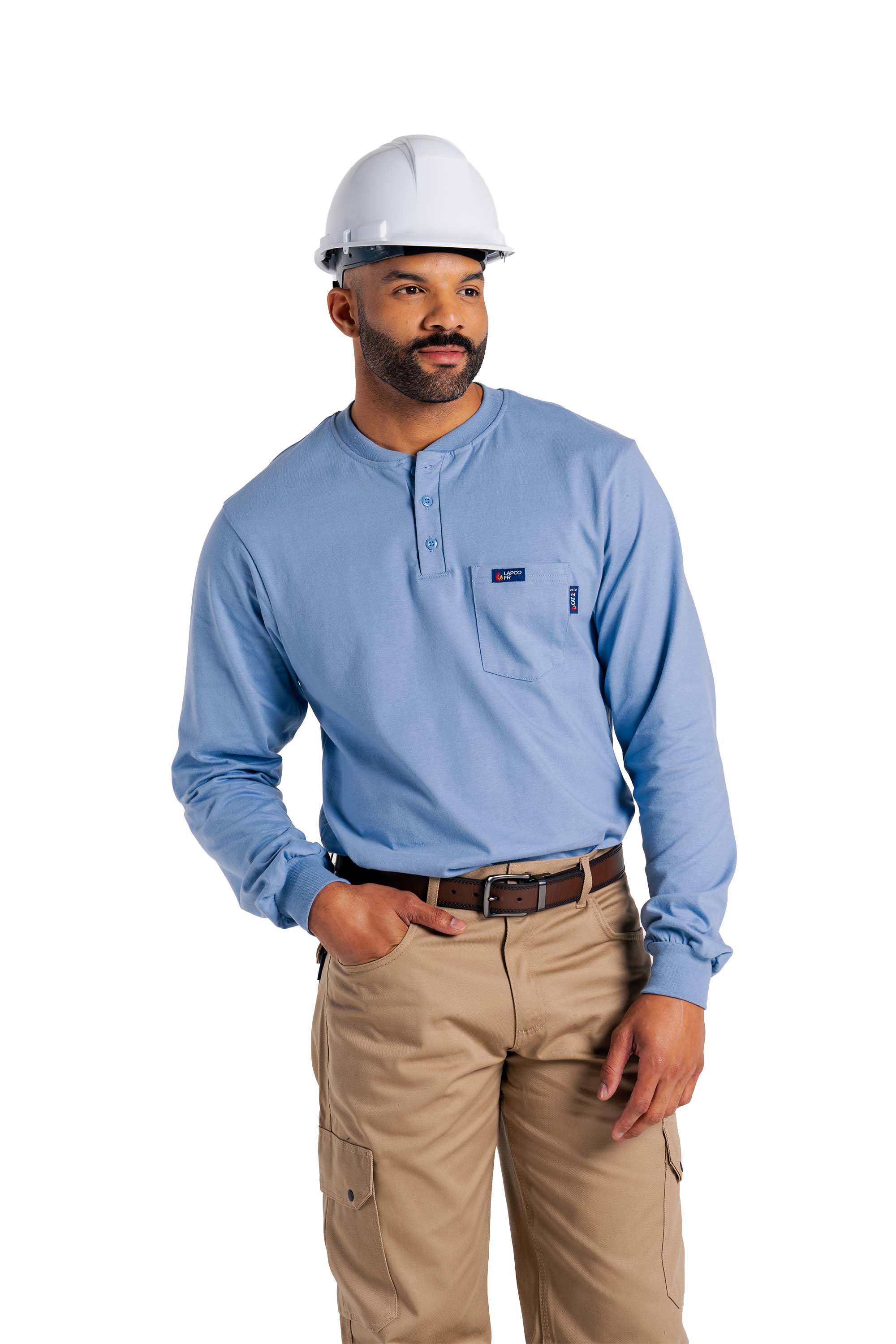 FR Henley Tee | 7oz. 100% Cotton Jersey Knit | Medium Blue