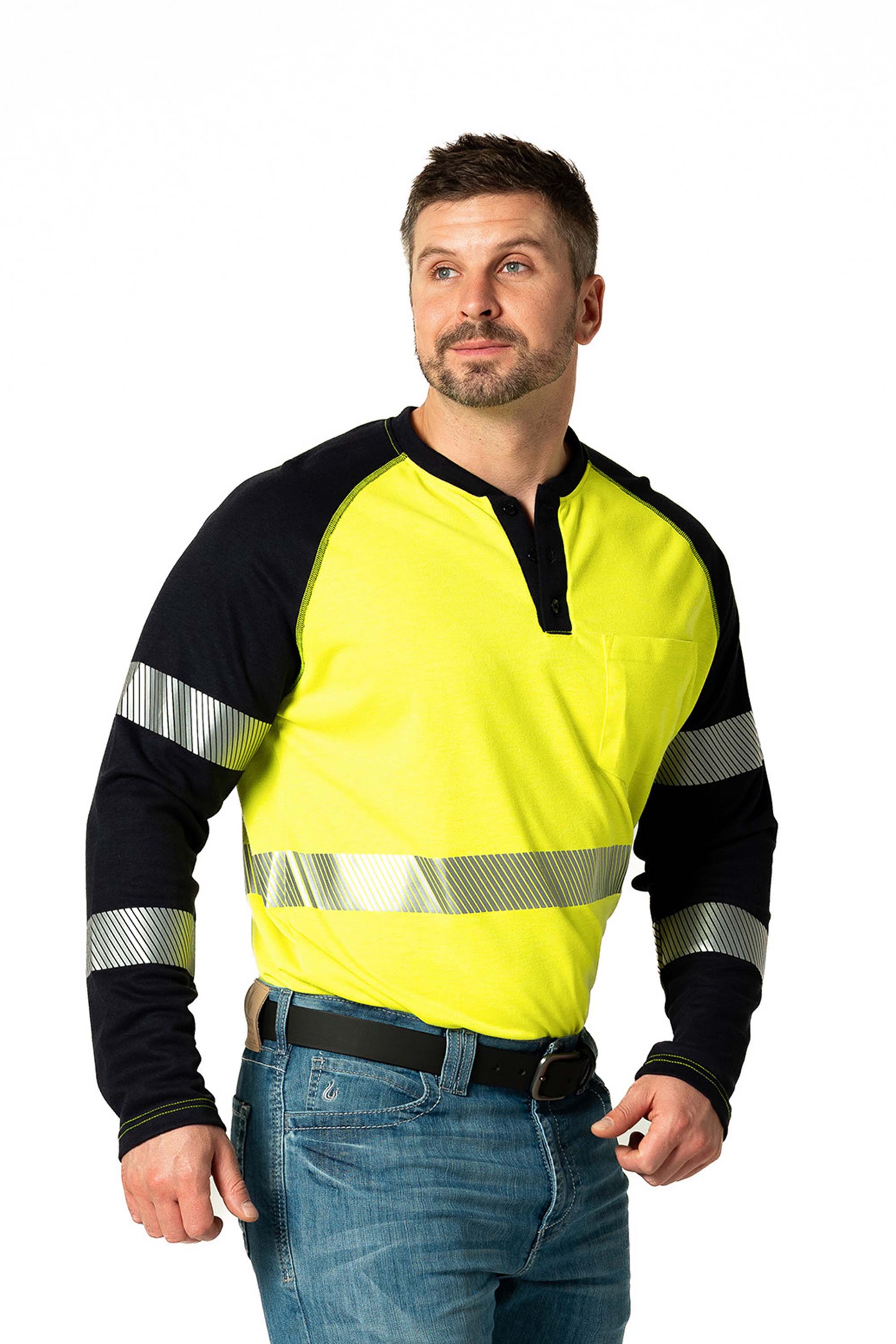 FR Hi-Viz Raglan Henley - 6 oz. Inherent Knit | ANSI Class 2