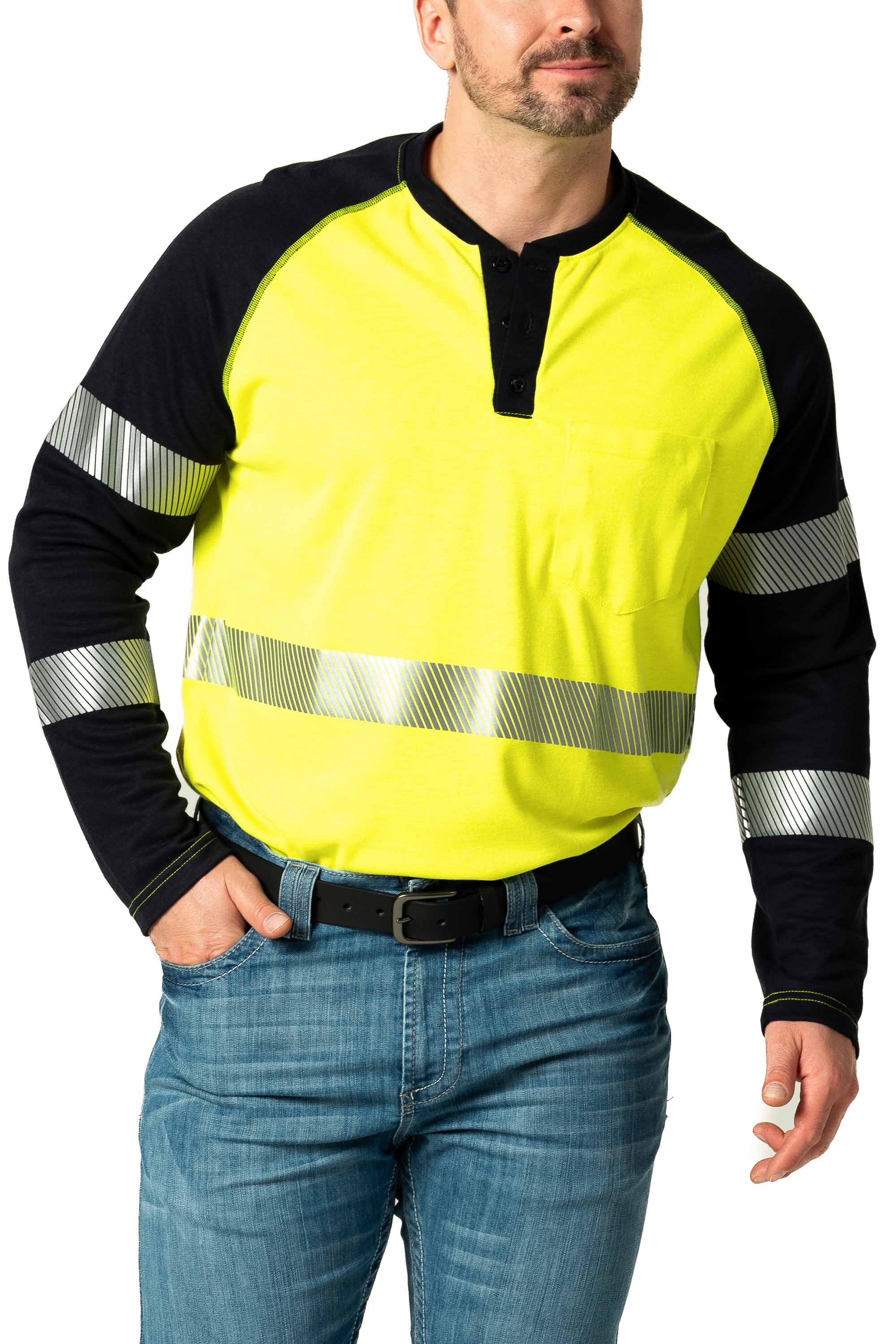 FR Hi-Viz Raglan Henley - 6 oz. Inherent Knit | ANSI Class 2