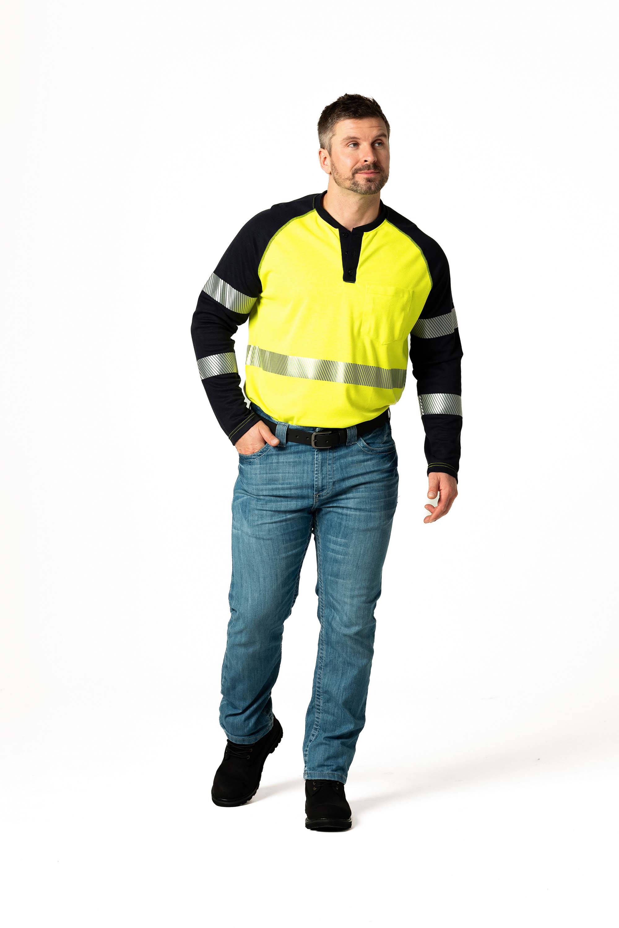 FR Hi-Viz Raglan Henley - 6 oz. Inherent Knit | ANSI Class 2