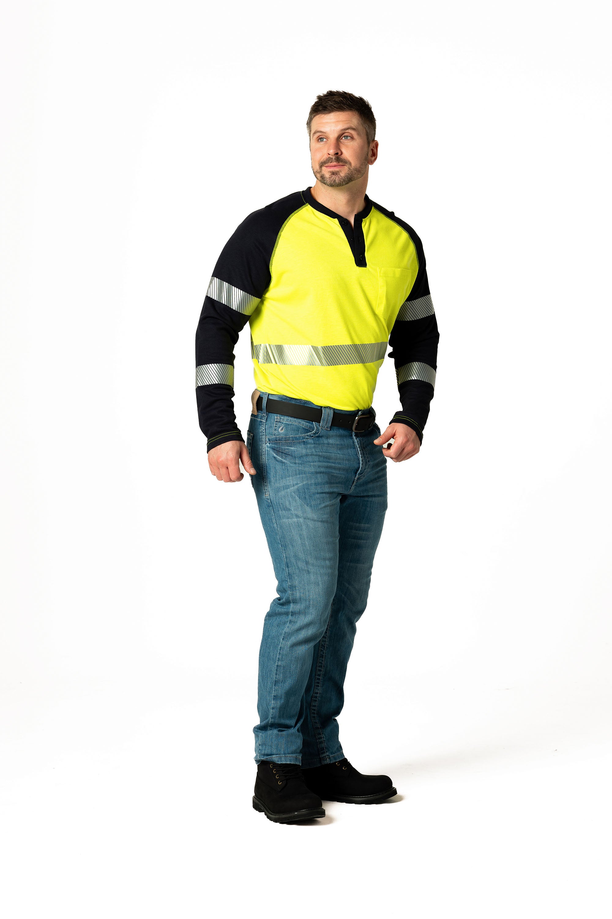 FR Hi-Viz Raglan Henley - 6 oz. Inherent Knit | ANSI Class 2