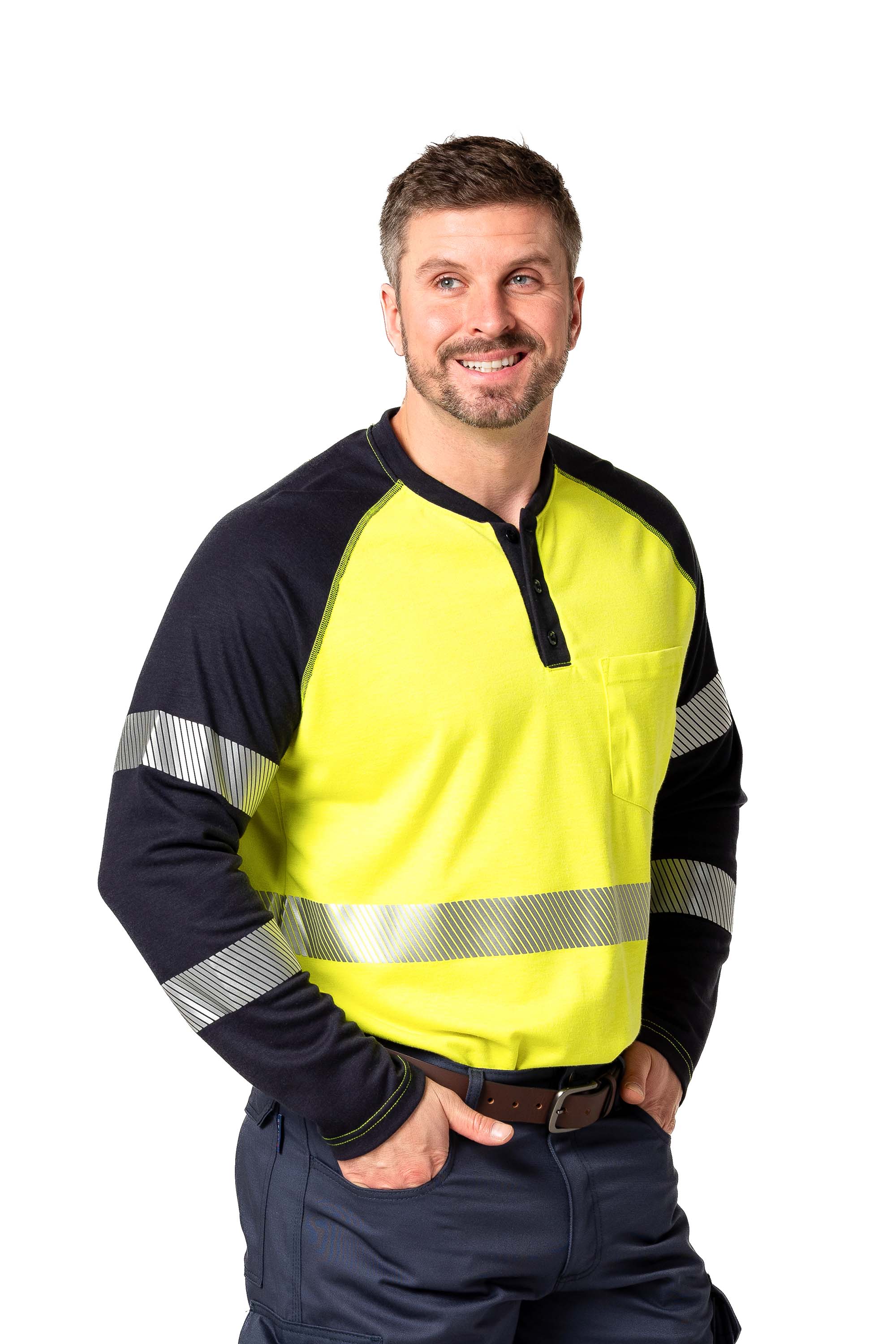 FR Hi-Viz Raglan Henley - 6 oz. Inherent Knit | ANSI Class 2