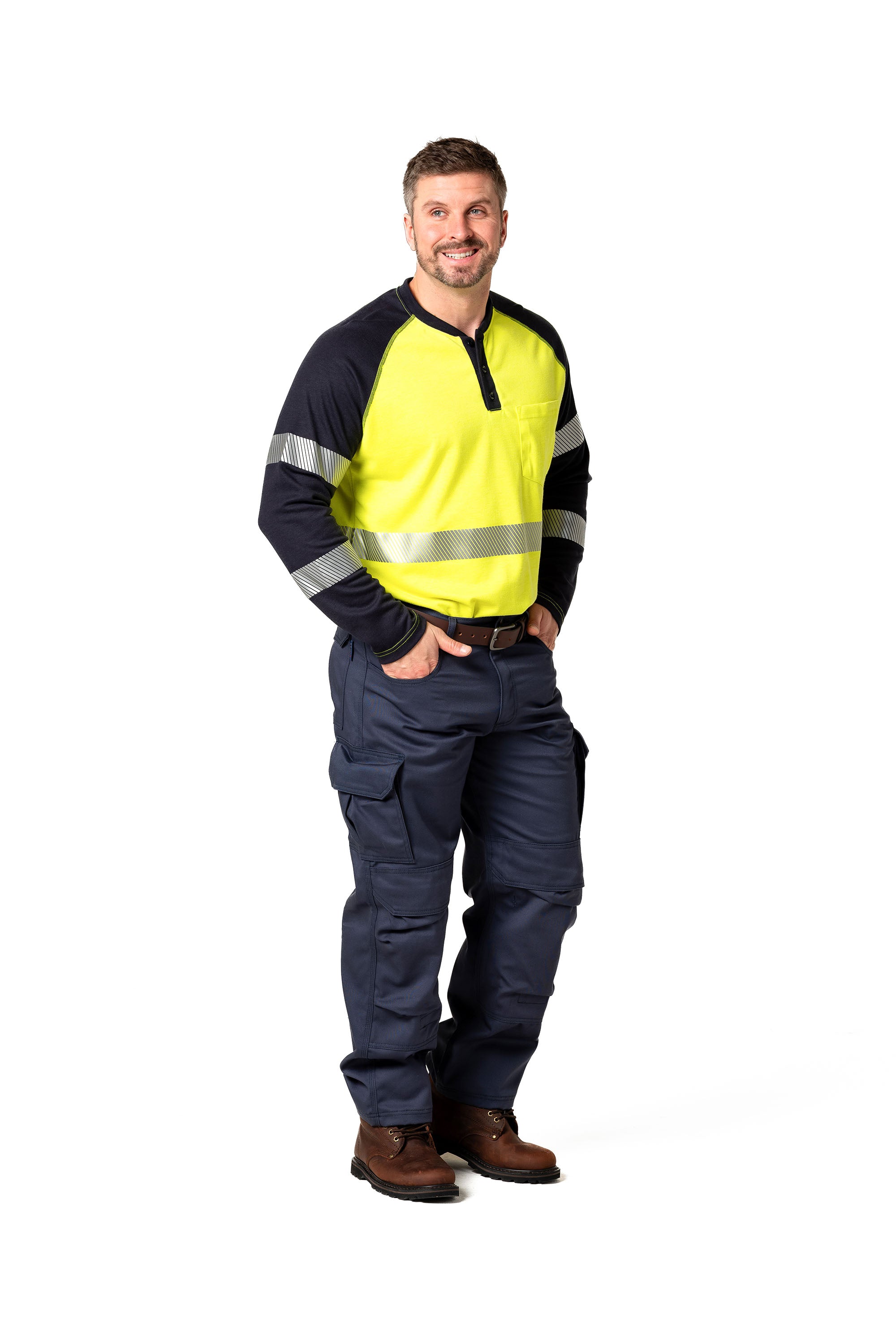FR Hi-Viz Raglan Henley - 6 oz. Inherent Knit | ANSI Class 2