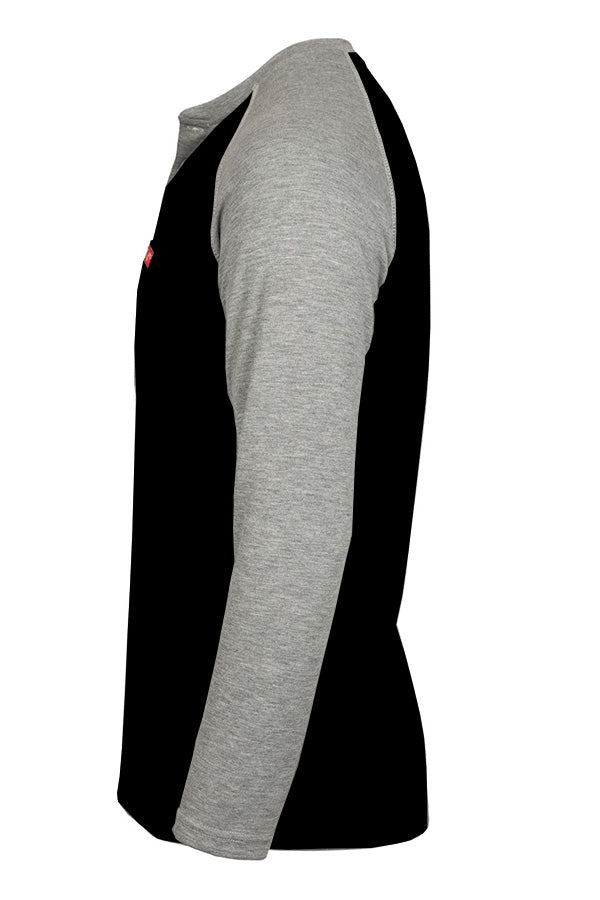 Flame-Resistant Raglan Sleeve Henley T-Shirt – 6oz. Inherent Knit | Black-Gray