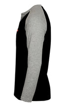 Flame-Resistant Raglan Sleeve Henley T-Shirt – 6oz. Inherent Knit | Black-Gray
