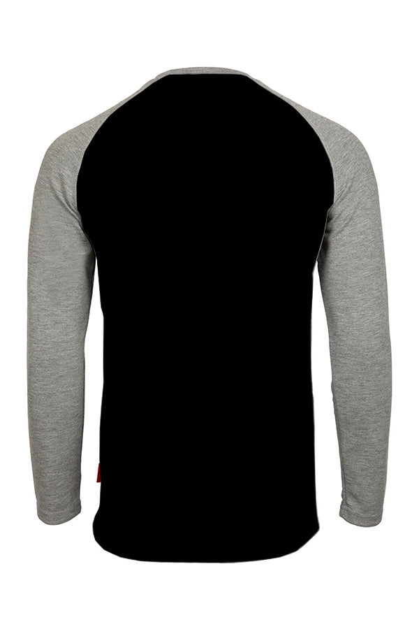 Flame-Resistant Raglan Sleeve Henley T-Shirt – 6oz. Inherent Knit | Black-Gray