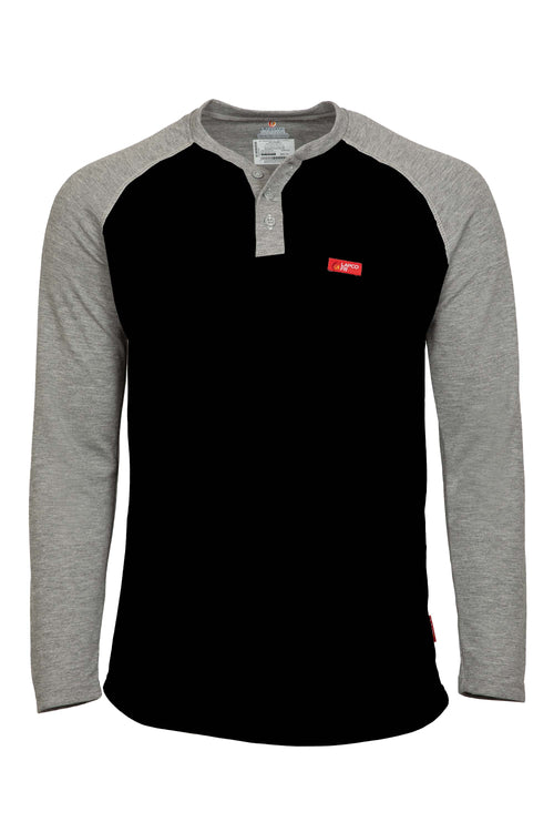 Flame-Resistant Raglan Sleeve Henley T-Shirt – 6oz. Inherent Knit | Black-Gray