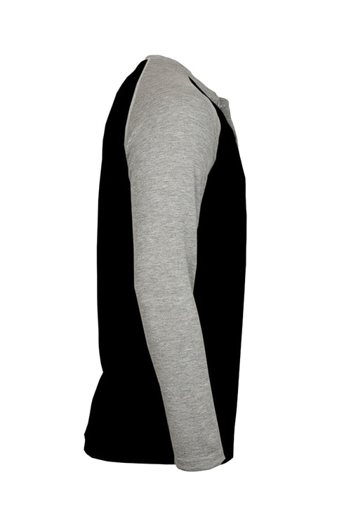 Flame-Resistant Raglan Sleeve Henley T-Shirt – 6oz. Inherent Knit | Black-Gray