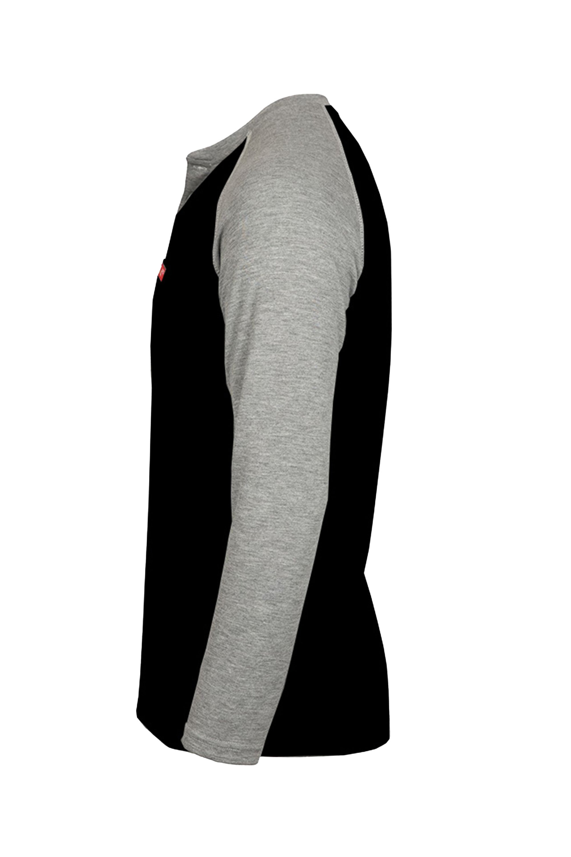 Flame-Resistant Raglan Sleeve Henley T-Shirt – 6oz. Inherent Knit | Black-Gray