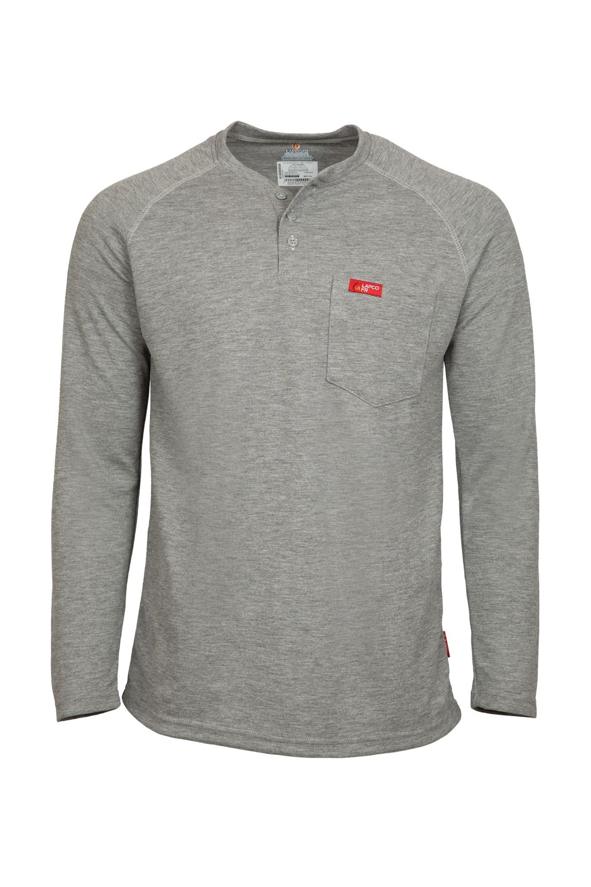 Flame-Resistant Raglan Sleeve Henley T-Shirt – 6oz. Inherent Knit | Gray