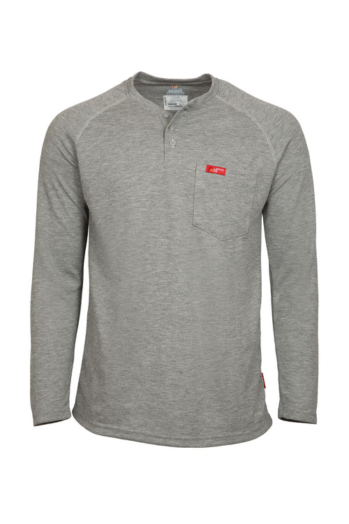 Flame-Resistant Raglan Sleeve Henley T-Shirt – 6oz. Inherent Knit | Gray