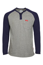 Flame-Resistant Raglan Sleeve Henley T-Shirt – 6oz. Inherent Knit | Gray-Navy