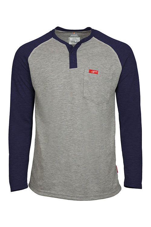 Flame-Resistant Raglan Sleeve Henley T-Shirt – 6oz. Inherent Knit | Gray-Navy
