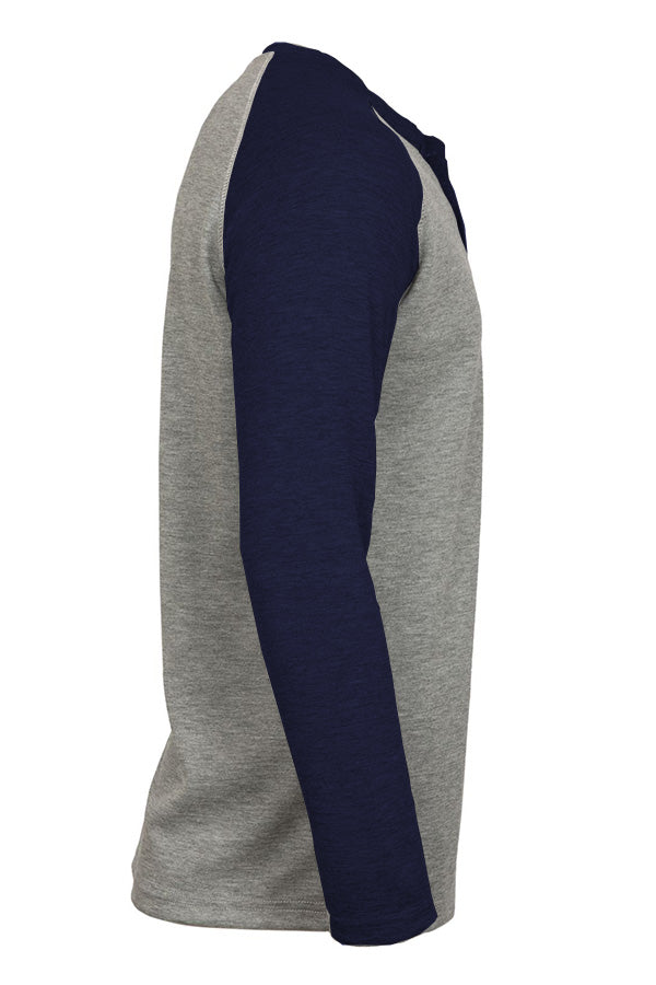 Flame-Resistant Raglan Sleeve Henley T-Shirt – 6oz. Inherent Knit | Gray-Navy