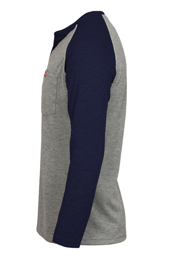 Flame-Resistant Raglan Sleeve Henley T-Shirt – 6oz. Inherent Knit | Gray-Navy