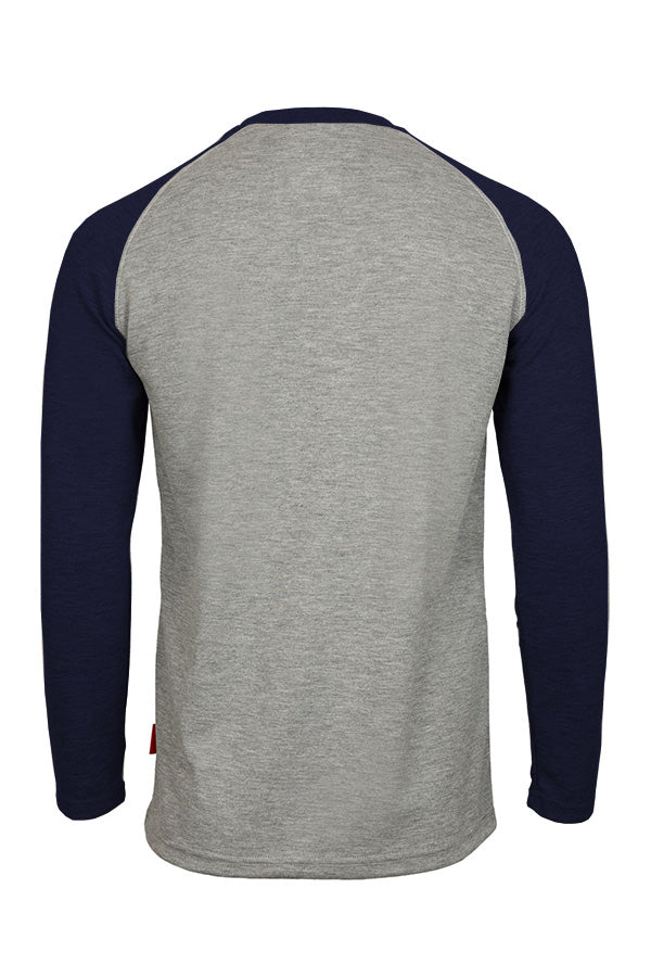 Flame-Resistant Raglan Sleeve Henley T-Shirt – 6oz. Inherent Knit | Gray-Navy