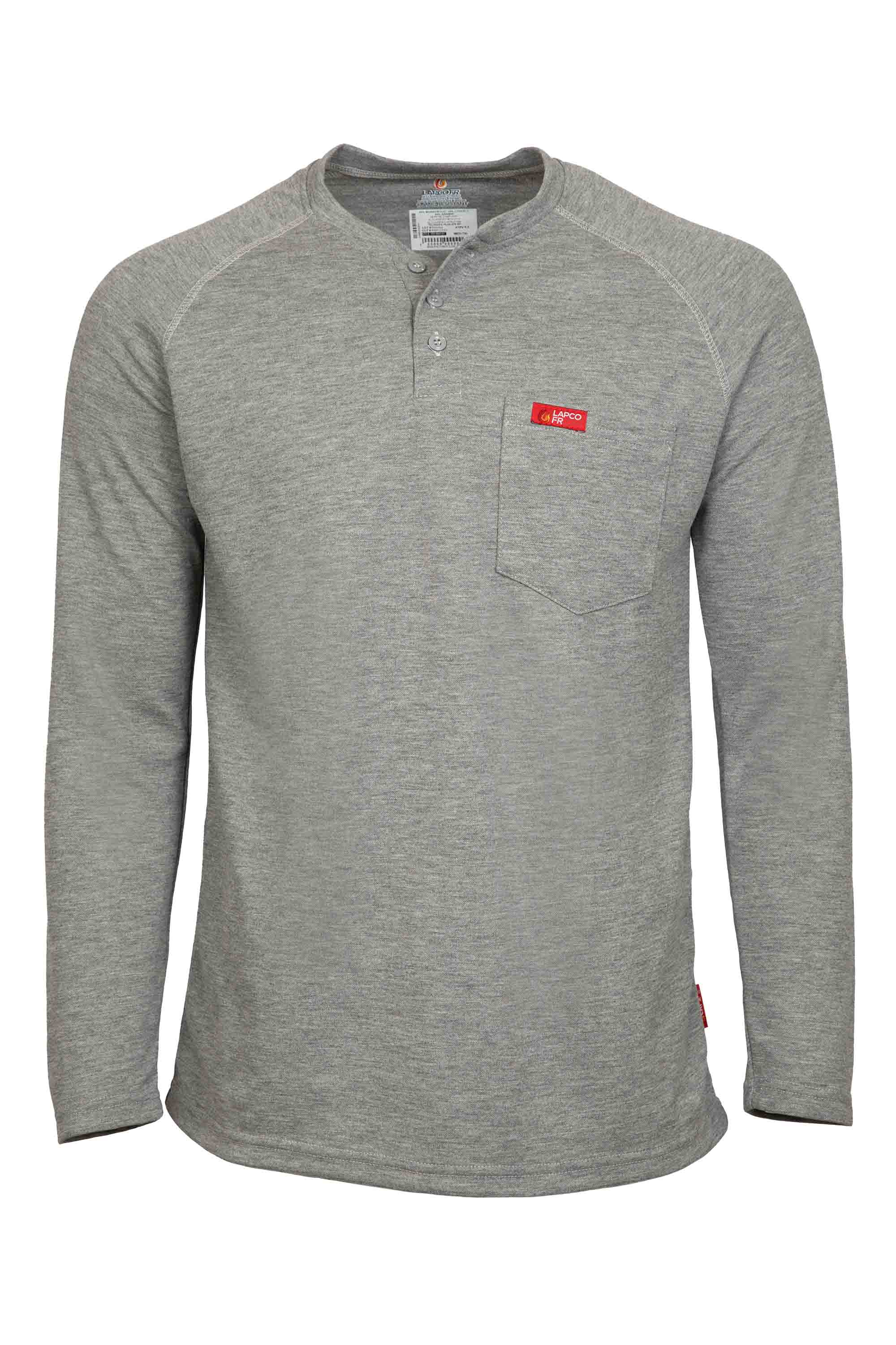 Flame-Resistant Raglan Sleeve Henley T-Shirt – 6oz. Inherent Knit | Gray
