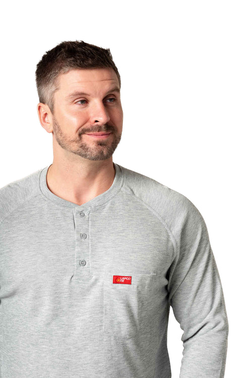 Flame-Resistant Raglan Sleeve Henley T-Shirt – 6oz. Inherent Knit | Gray