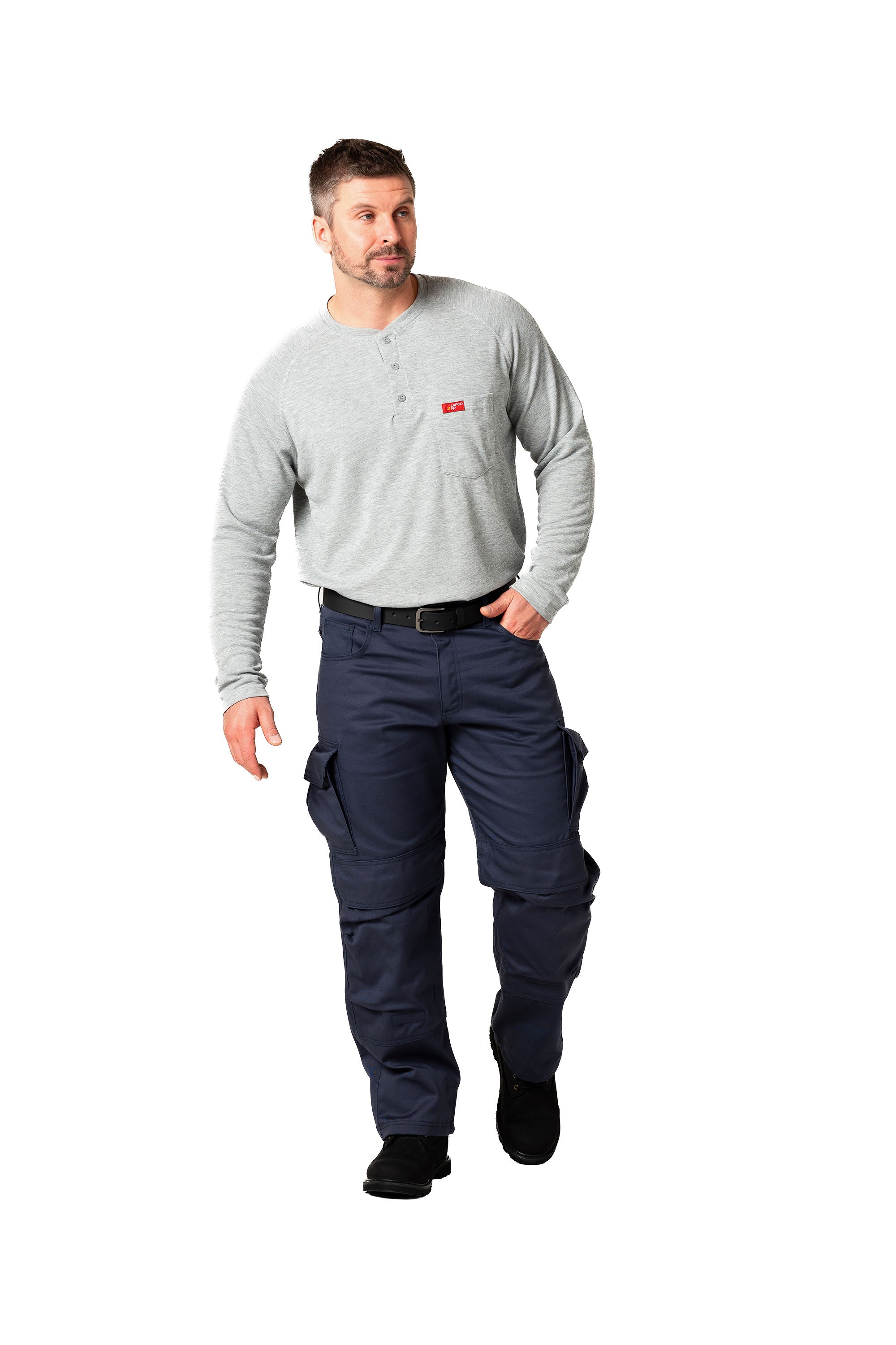 Flame-Resistant Raglan Sleeve Henley T-Shirt – 6oz. Inherent Knit | Gray