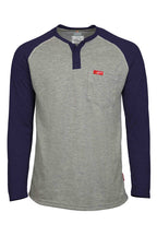 Flame-Resistant Raglan Sleeve Henley T-Shirt – 6oz. Inherent Knit | Gray-Navy