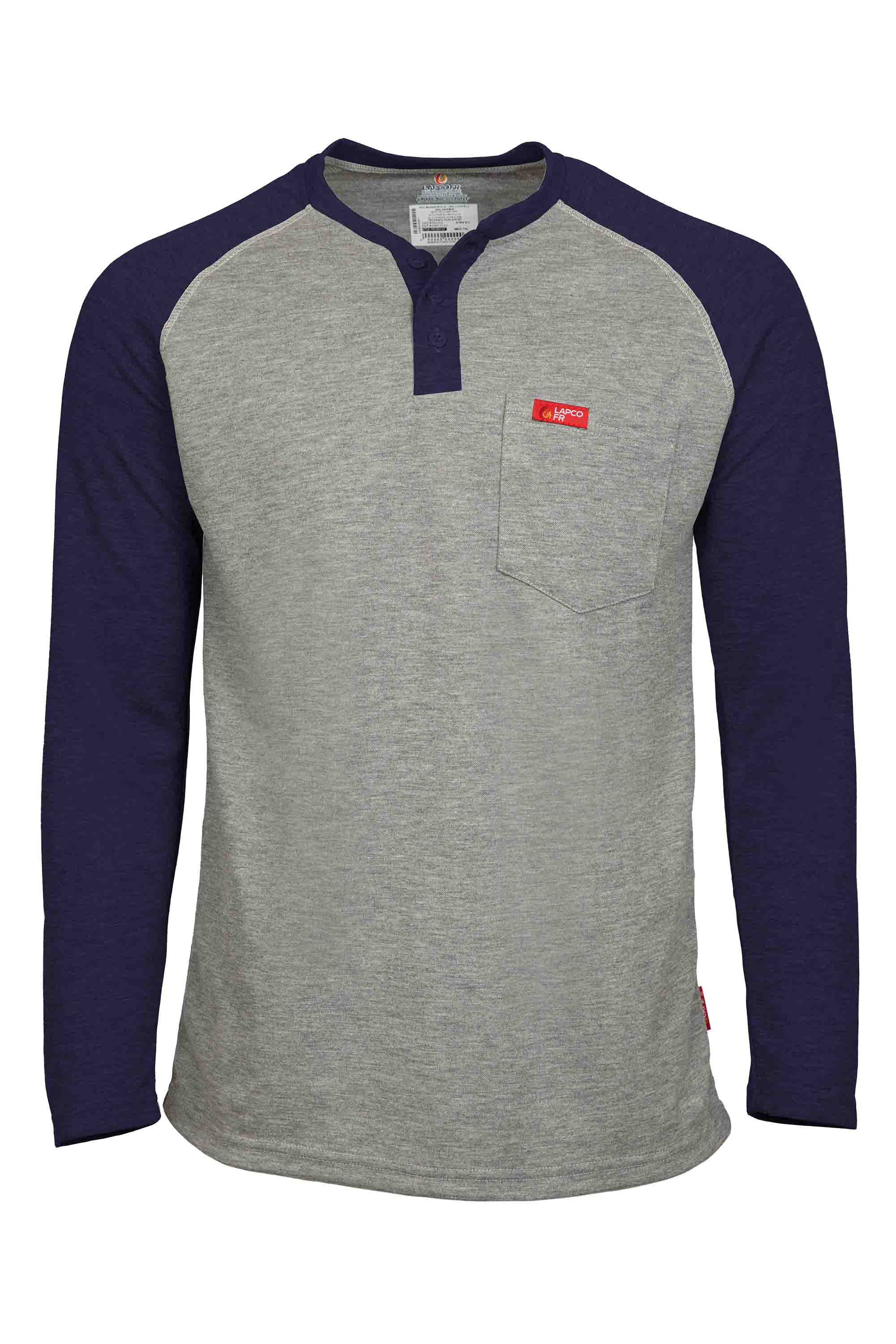 Flame-Resistant Raglan Sleeve Henley T-Shirt – 6oz. Inherent Knit | Gray-Navy