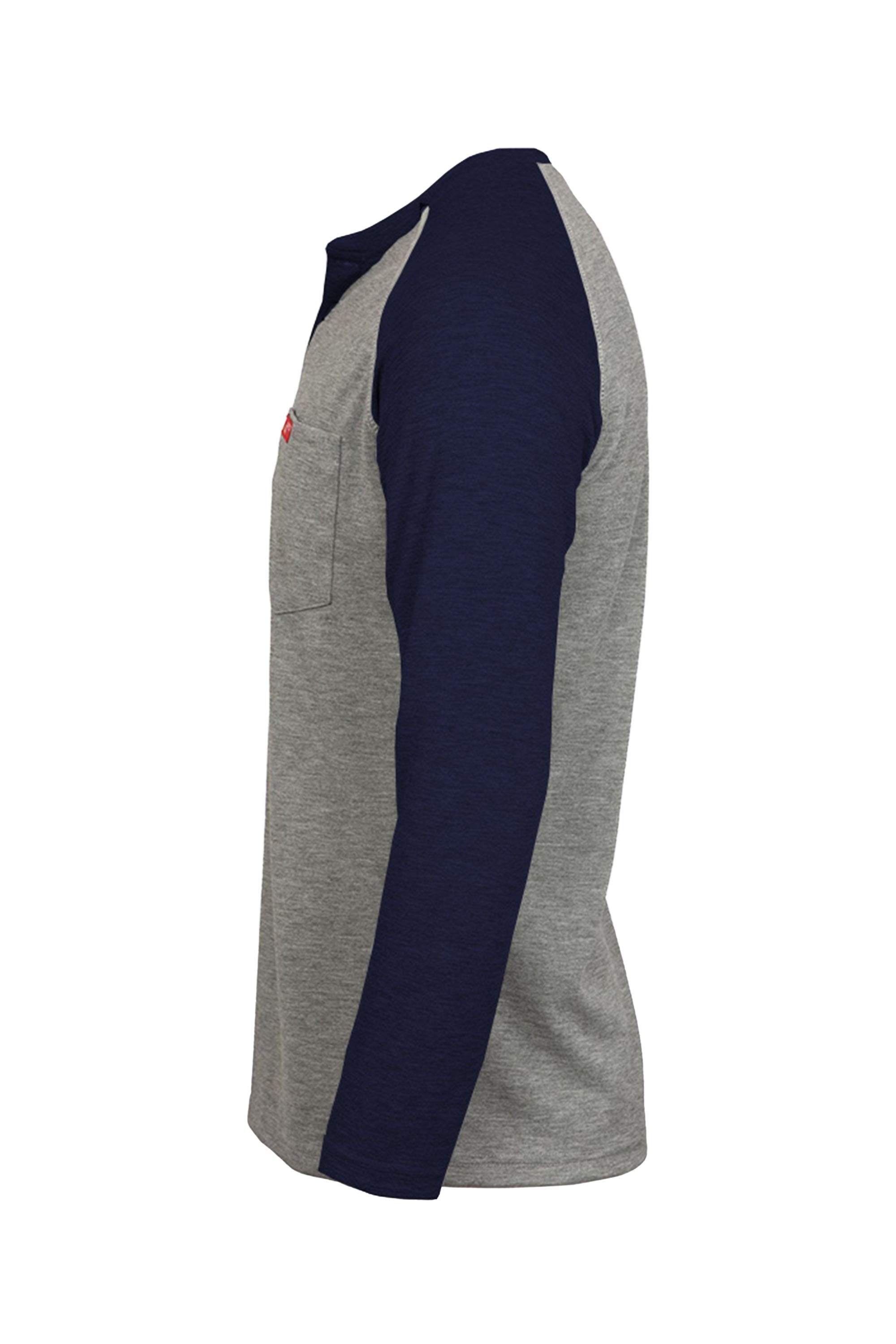 Flame-Resistant Raglan Sleeve Henley T-Shirt – 6oz. Inherent Knit | Gray-Navy