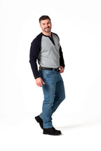 Flame-Resistant Raglan Sleeve Henley T-Shirt – 6oz. Inherent Knit | Gray-Navy
