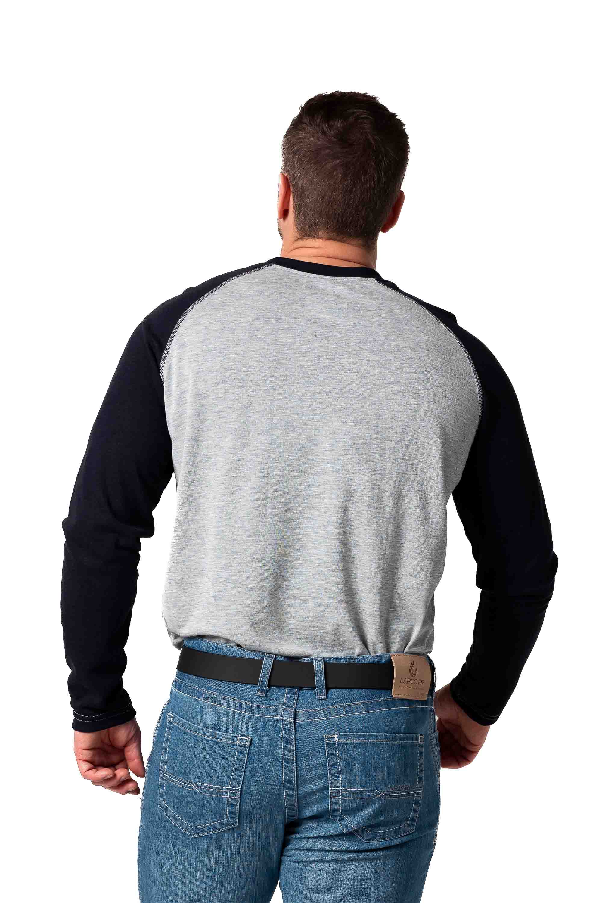 Flame-Resistant Raglan Sleeve Henley T-Shirt – 6oz. Inherent Knit | Gray-Navy