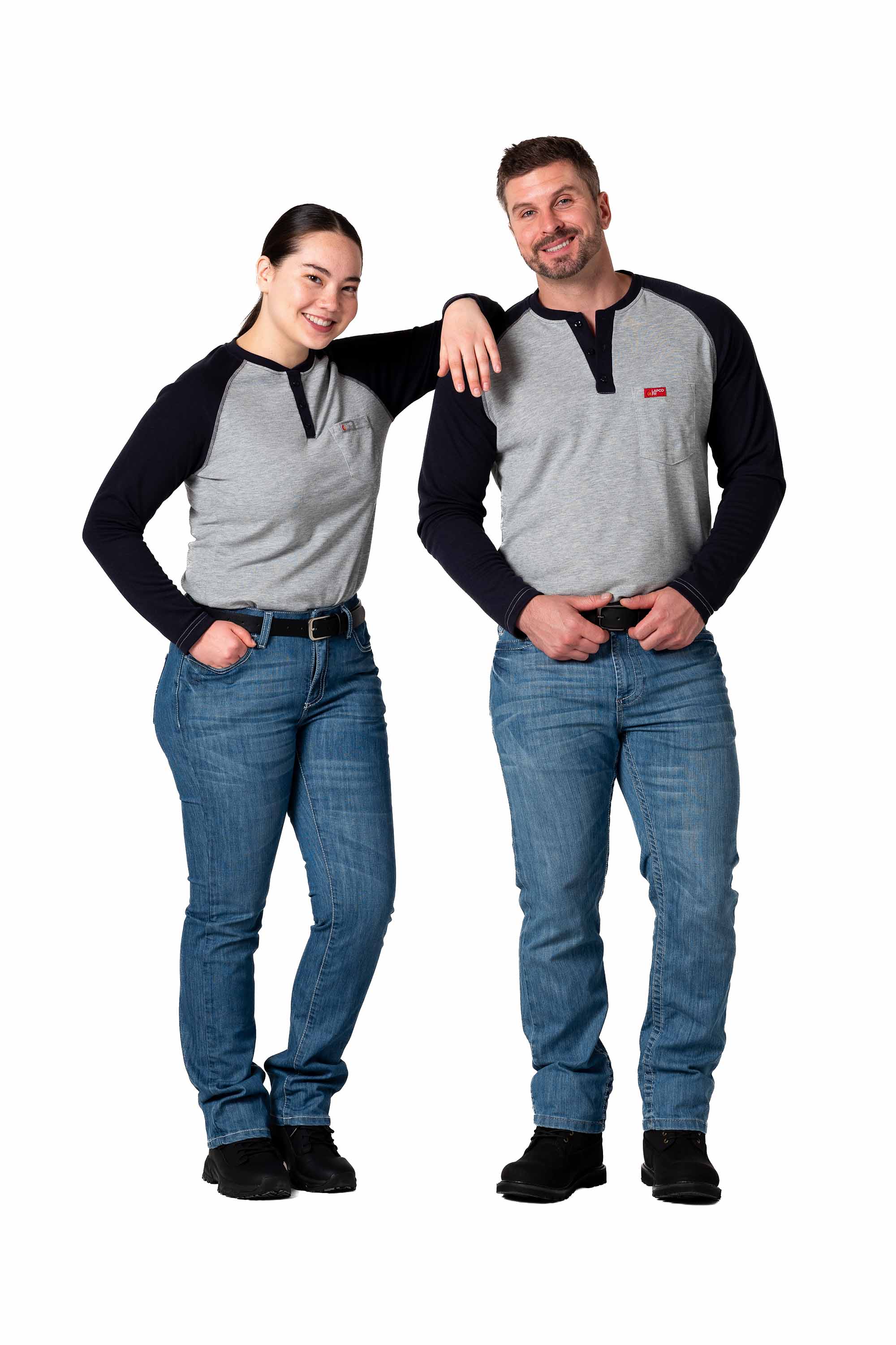 Flame-Resistant Raglan Sleeve Henley T-Shirt – 6oz. Inherent Knit | Gray-Navy