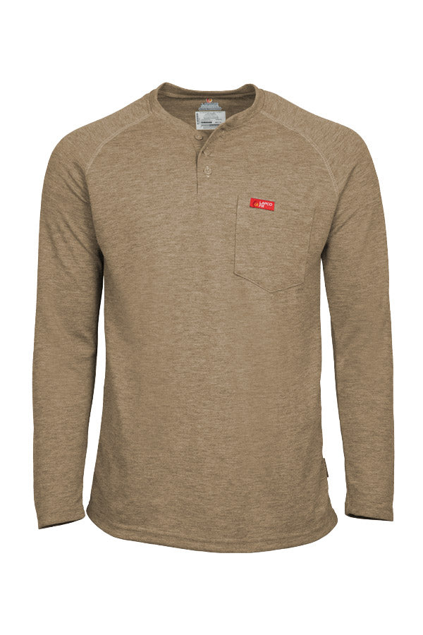 Flame-Resistant Raglan Sleeve Henley T-Shirt – 6oz. Inherent Knit | Tan
