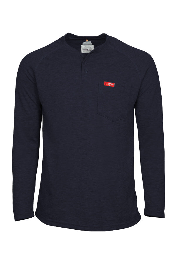 Flame-Resistant Raglan Sleeve Henley T-Shirt – 6oz. Inherent Knit | Navy