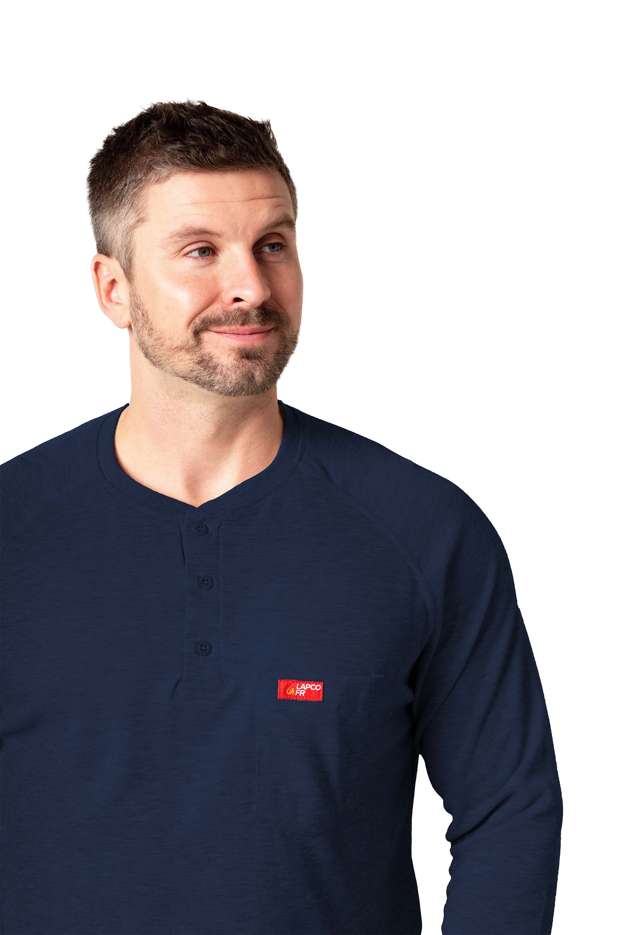 Flame-Resistant Raglan Sleeve Henley T-Shirt – 6oz. Inherent Knit | Navy