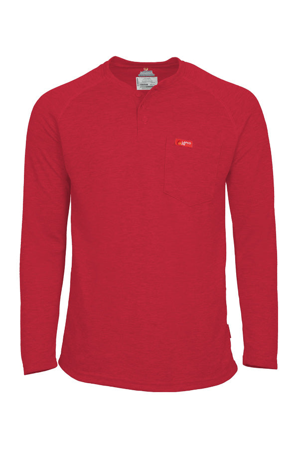 Flame-Resistant Raglan Sleeve Henley T-Shirt – – 6oz. Inherent Knit | Red