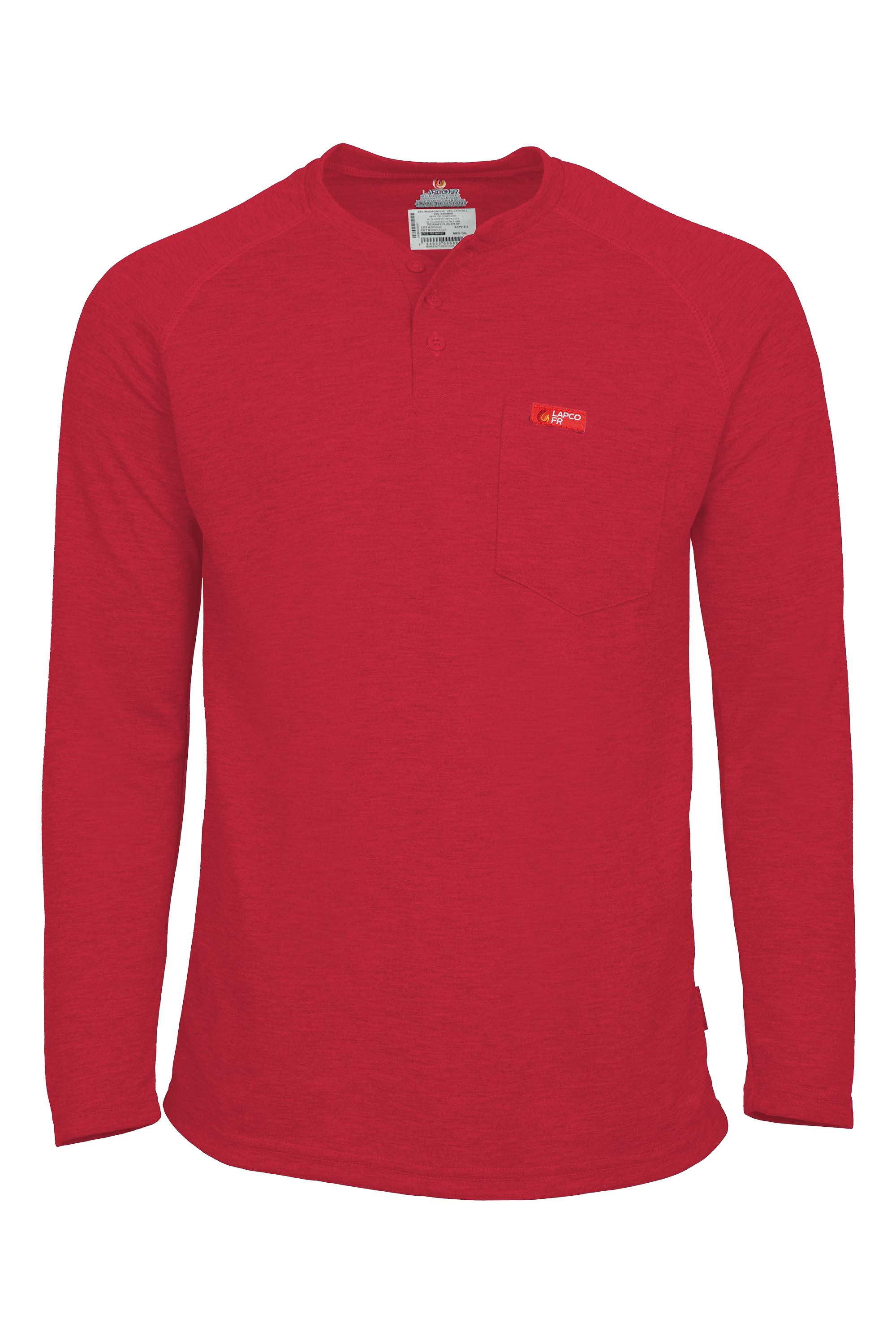 Flame-Resistant Raglan Sleeve Henley T-Shirt – 6oz. Inherent Knit | Red