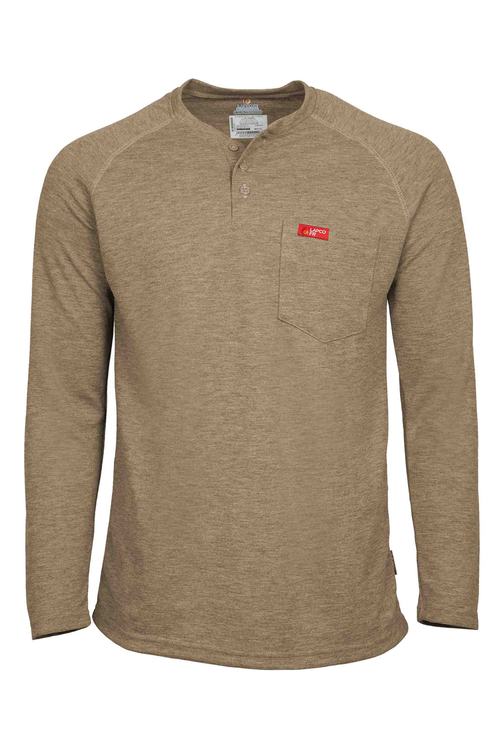 Flame-Resistant Raglan Sleeve Henley T-Shirt – 6oz. Inherent Knit | Tan