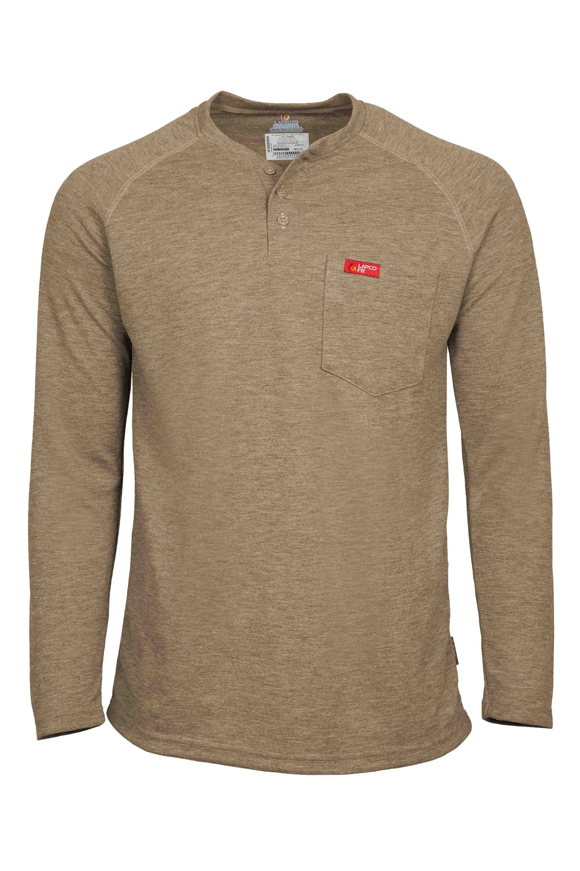 Flame-Resistant Raglan Sleeve Henley T-Shirt – 6oz. Inherent Knit | Tan