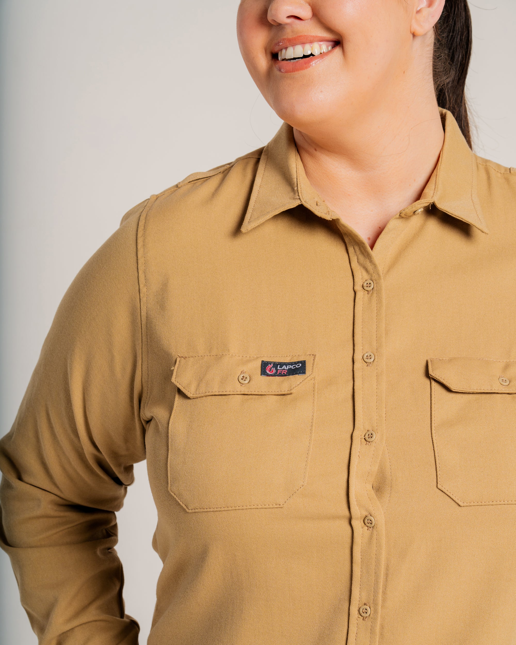 Women's FR Uniform Shirts made with 5oz. TecaSafe One® Inherent | Khaki
