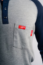 Flame-Resistant Raglan Sleeve Henley T-Shirt – 6oz. Inherent Knit | Gray-Navy