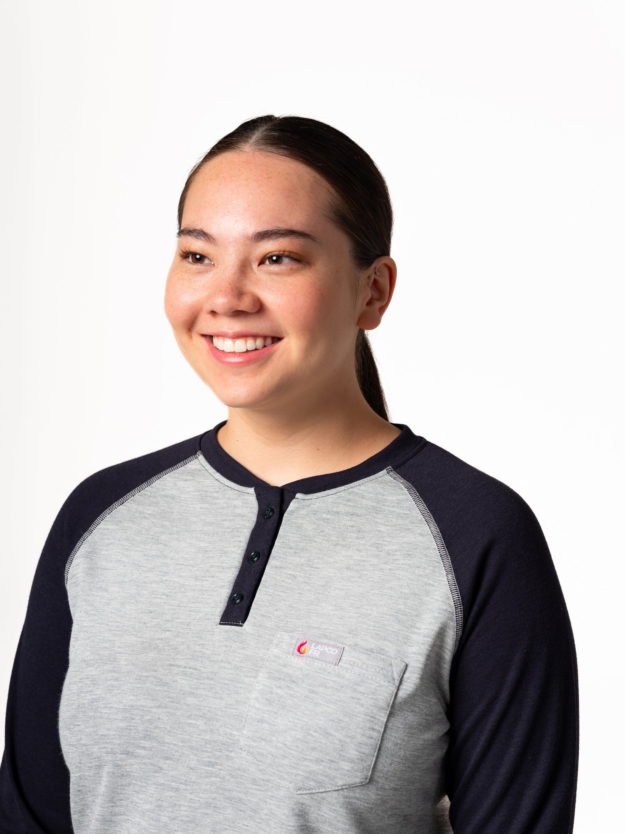 Women's FR Raglan Henley – 6oz. Inherent Knit | Gray-Navy