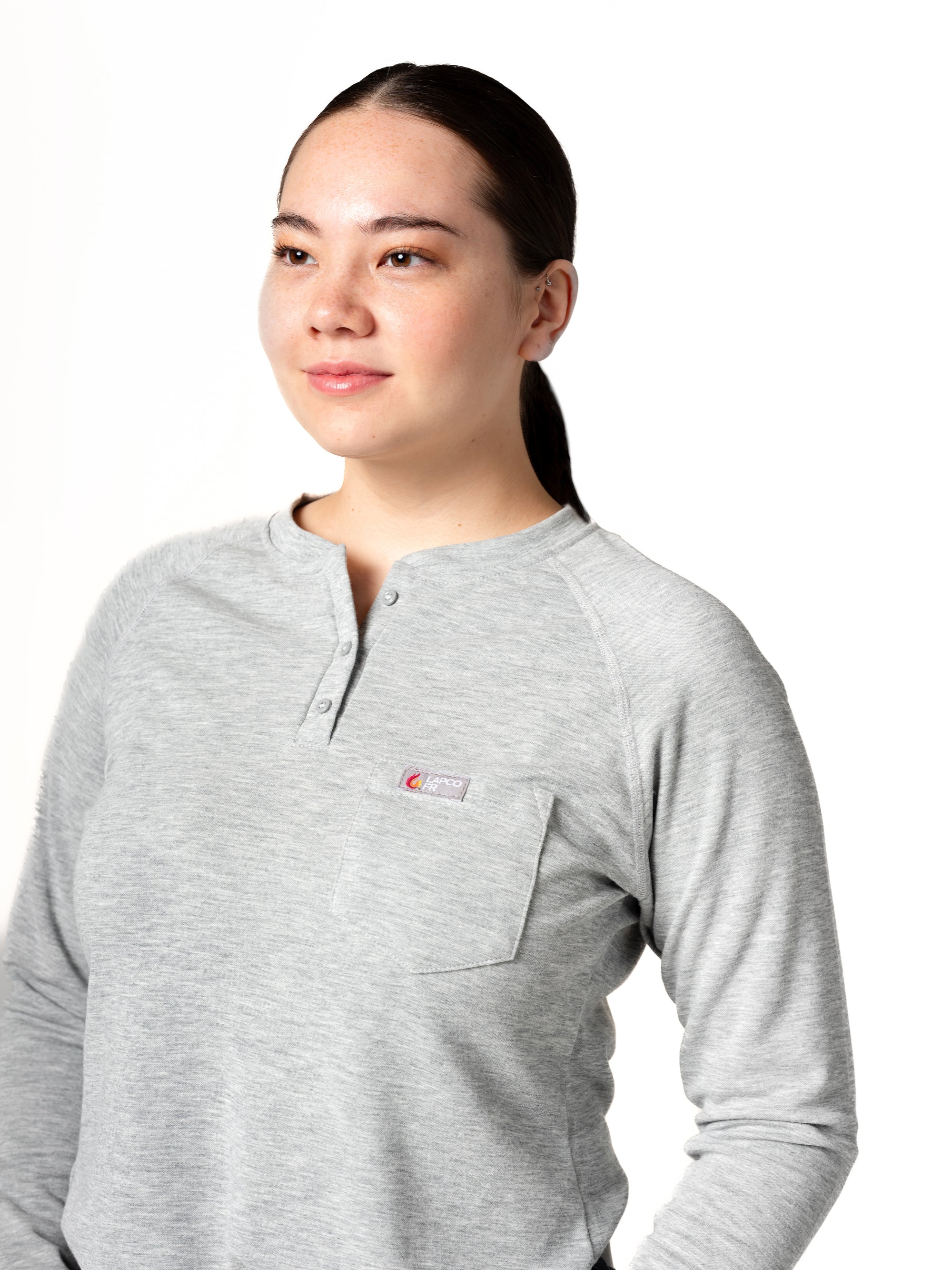 Women's FR Raglan Henley – 6oz. Inherent Knit | Gray