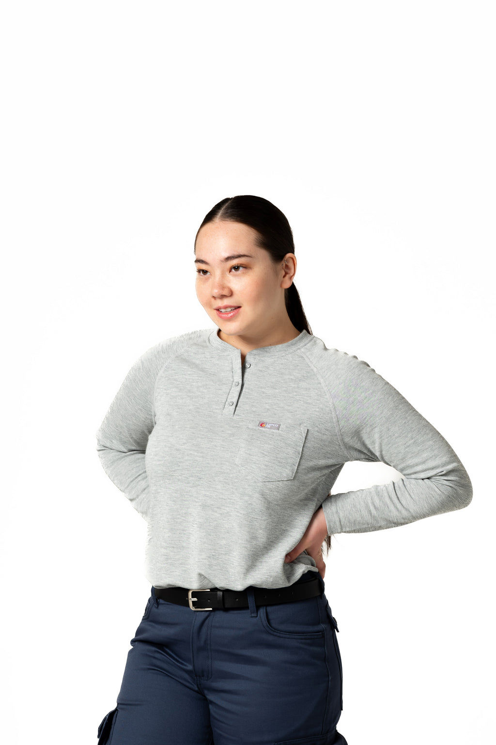 Women's FR Raglan Henley – 6oz. Inherent Knit | Gray
