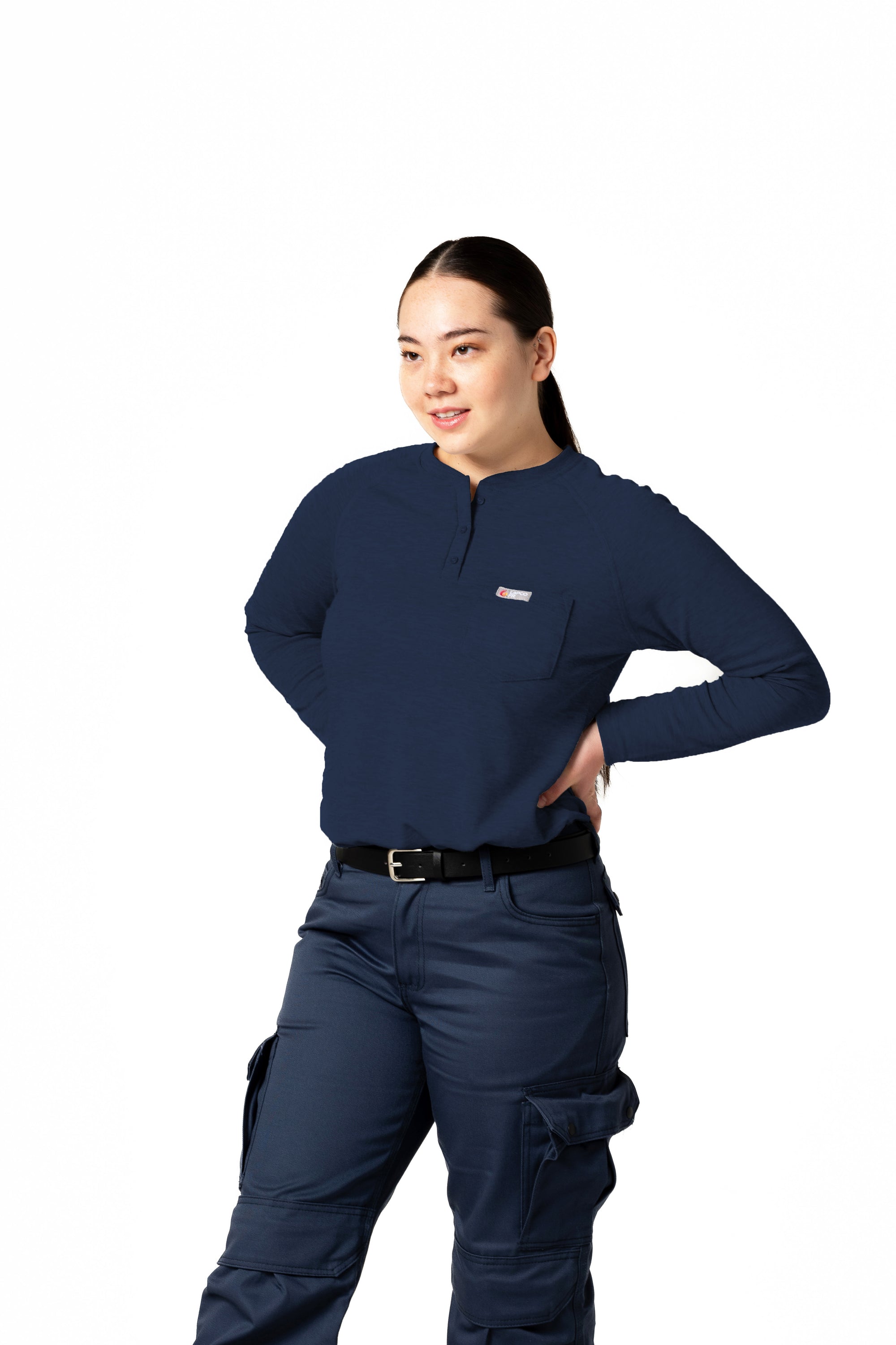 Women's FR Raglan Henley – 6oz. Inherent Knit | Navy