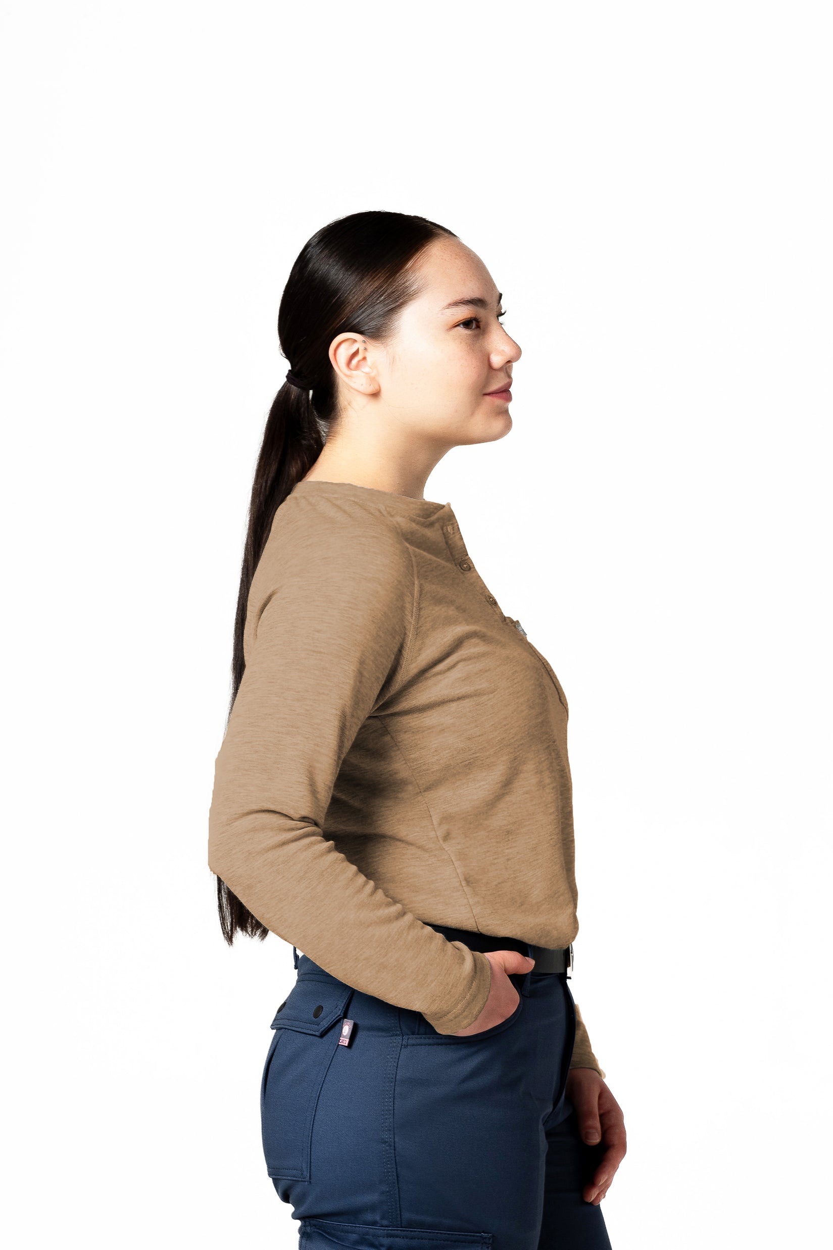 Women's FR Raglan Henley – 6oz. Inherent Knit | Tan