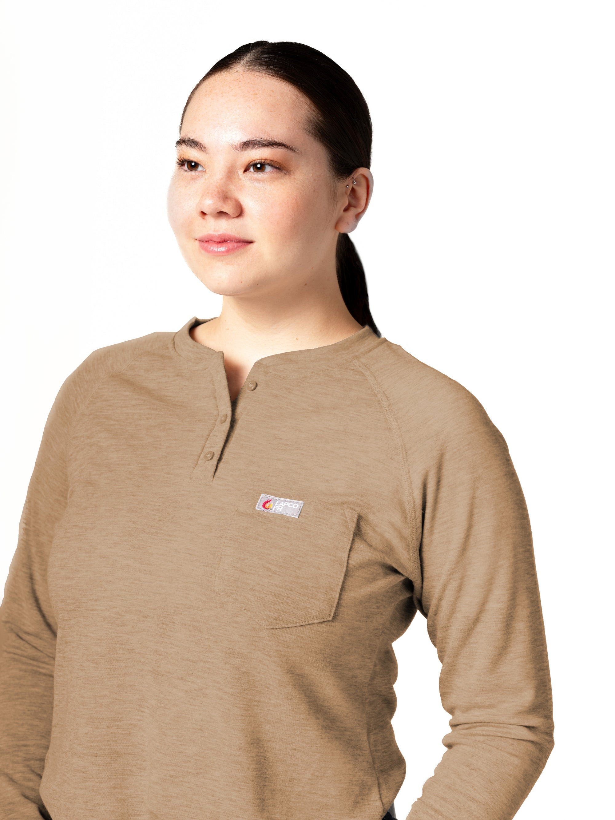 Women's FR Raglan Henley – 6oz. Inherent Knit | Tan